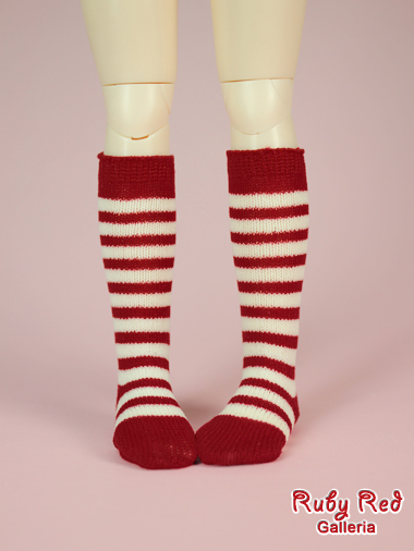 [CLEARANCE SALE] YO Dark Red & White Stripe Stocking