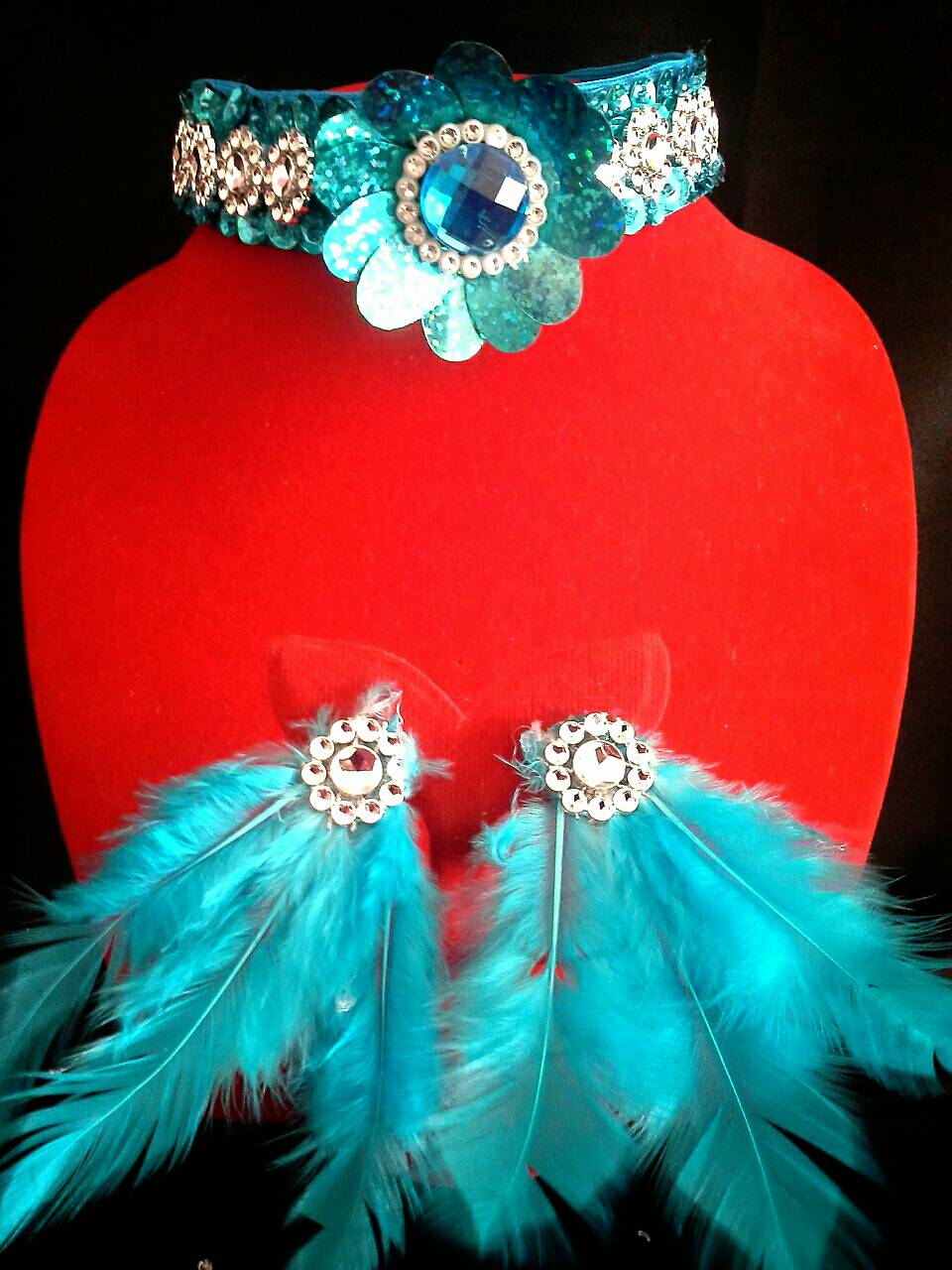 สร้อยเซทสีฟ้าสลับเงิน+ต่างหูหนีบขนนก*พร้อมส่ง*
