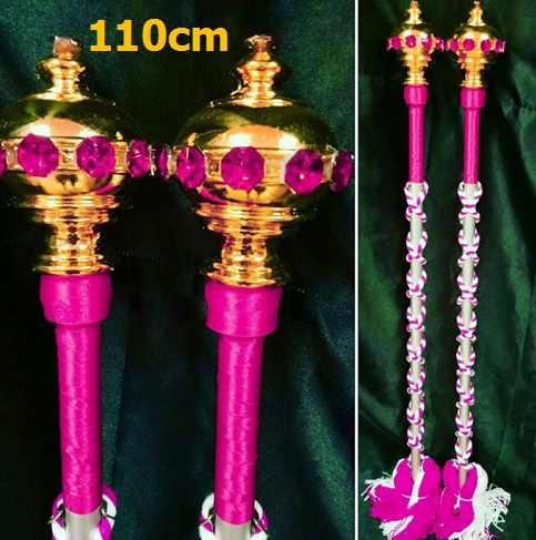 ไม้ดรัมเมเยอร์หัวทองติดพลอย(สีชมพูบานเย็น)สูง110cm สำหรับเด็กอนุบาล