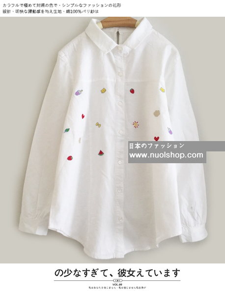 เสื้อเชิ้ตแขนยาวปักลายโบว์-ไอติม รอบอก 38 นิ้ว