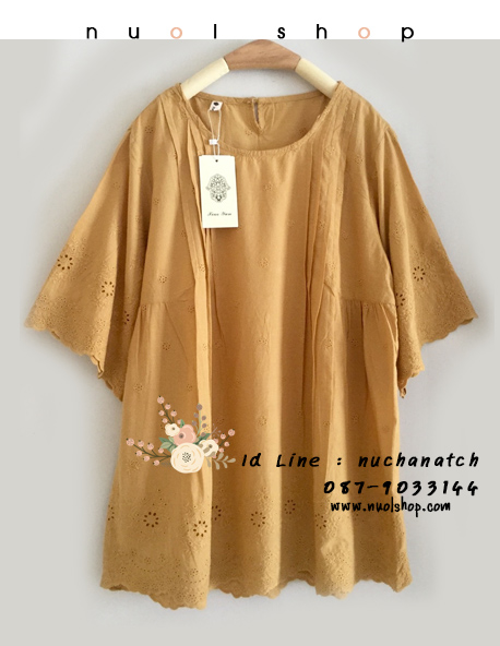 เสื้อผ้าฝ้ายนุ่มปักฉลุลายลูกไม้ รอบอก 40 นิ้ว