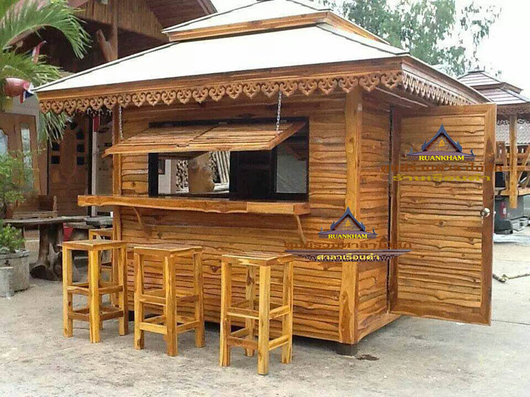 ( รหัส.F1-ไม้สะเดา ) ซุ้มเค้าเตอร์ ไม้สะเดา สีเงา คาตาล / ขนาด 2.20 x 2.20 x 3.50 เมตร