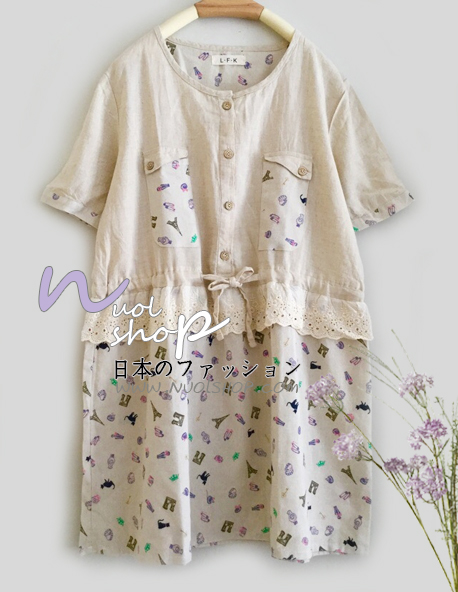 เสื้อผ้าฝ้ายแต่งลูกไม้ L.F.K รอบอก 39 นิ้ว