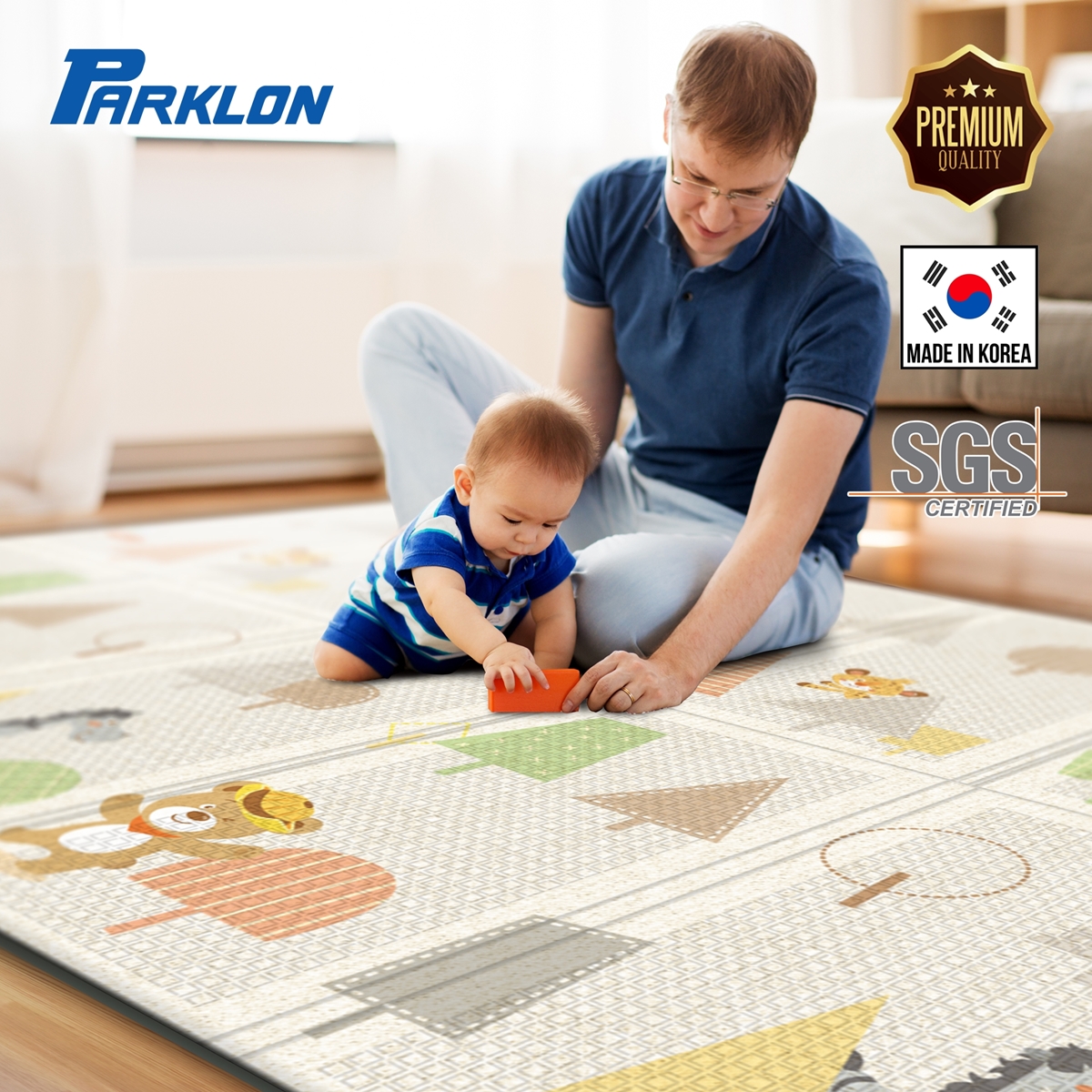 แผ่นรองคลาน Parklon แบบพับได้ PE Folding Mat ลาย Hello Bear Tree ขนาด 140*200 หนา 1.0cm