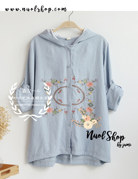 เสื้อคลุมผ้าฝ้ายนุ่มปักลายฮู้ดดผ้าลูกไม้ รอบอก 38 นิ้ว