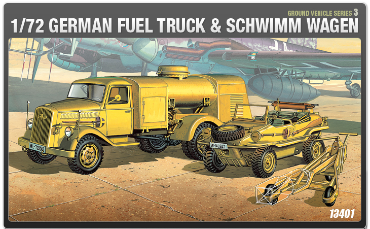 AC13401 WWII GROUND VEHICLE SET-3 GERMAN FUEL TRUCK & SCHWIMM WAGEN(1/72)
