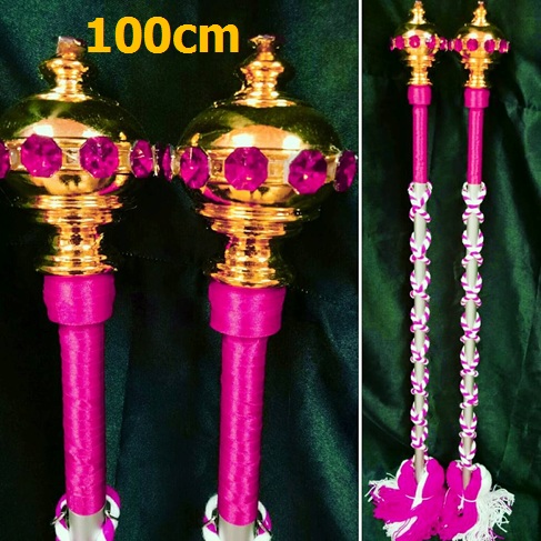 ไม้ดรัมเมเยอร์หัวทองติดพลอย(สีชมพูบานเย็น)สูง100cm สำหรับเด็กอนุบาล