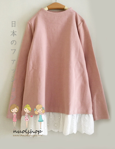 เสื้อยืดกันหนาวแต่งชายลูกไม้ megurumi รอบอก 37 นิ้ว