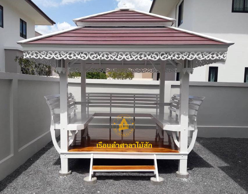 ( รหัส B4 ) ซุ้มศาลา ไม้สัก สีขาว อโยธยา คาตาล2ชั้น / ขนาด 2x2x3 เมตร