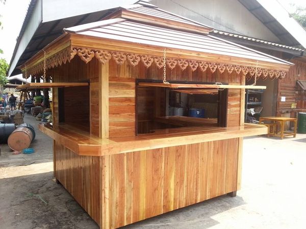 ( รหัส F1-ไม้สะเดา.) ซุ้มเค้าเตอร์ ไม้สะเดา สีเงา คาขาว / ขนาด 2.20 x 2.20 x 3.50 เมตร