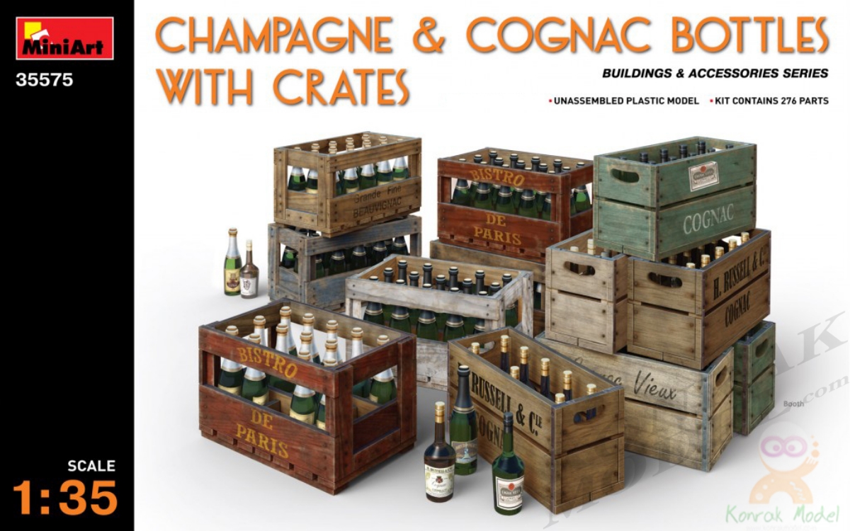 MI35575 CHAMPAGNE & COGNAC BOTTLES w/CRATES 1/35