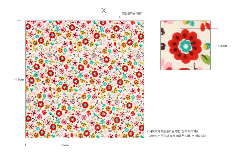 ผ้าคอตต้อนเกาหลี ลาย JUNI FLOWER IVORY ผ้าฝ้าย 100% ตัดขายขนาดผ้าเริ่ม 1/4 (45x56.5 cm)