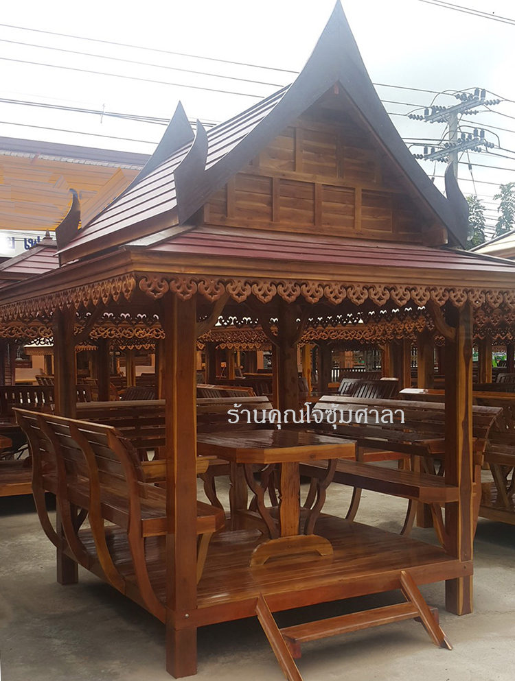 ( รหัส A7 ) ศาลา ไม้สัก สีเงา ทรงไทย อโยธยา คา / ขนาด 2.00 x 2.00 x 3.00 เมตร