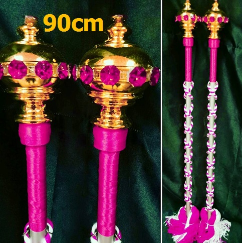 ไม้ดรัมเมเยอร์หัวทองติดพลอย(สีชมพูบานเย็น)สูง90cm สำหรับเด็กอนุบาล