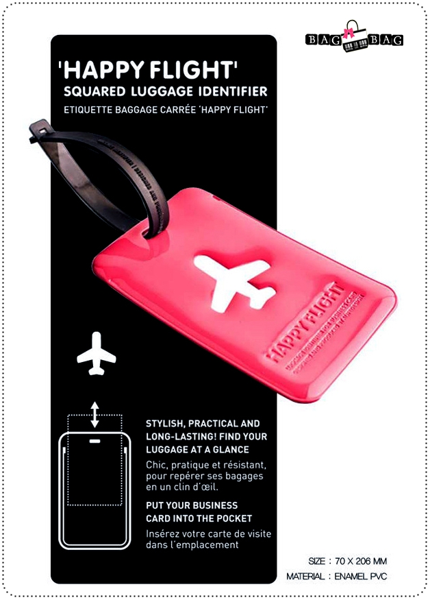 HAPPY FLIGHT Square Luggage Tag ป้ายห้อยกระเป๋าเดินทาง