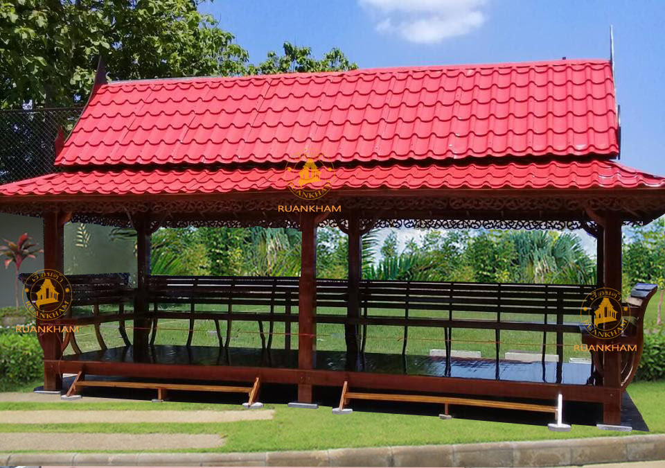 ( รหัส A4-2.00x6.00 ม.) ศาลาที่พักขนาดใหญ่ ไม้สัก หลังคาเมทัลชีทสีน้ำตาลแดง / ขนาด 2.00x6.00x เมตร