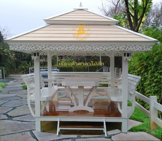 ( รหัส B4 ) ศาลา ไม้สัก สีขาว อโยธยา คาครีม2ขั้น / ขนาด 2x2x3 เมตร