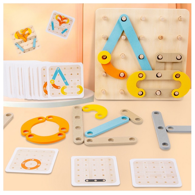 ของเล่นไม้ บล๊อกไม้ กระดานสร้างสรรค์ จำลองวัตถุ ของเล่นเสริมพัฒนาการ มอนเตสซอรี่