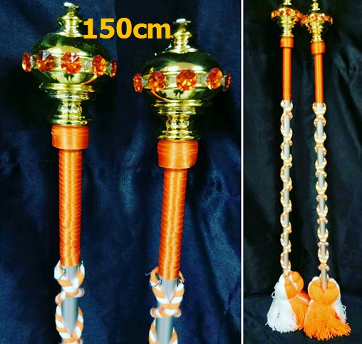 ไม้ดรัมเมเยอร์หัวทองติดพลอย(สีส้ม)สูง150cm สำหรับเด็กอนุบาล
