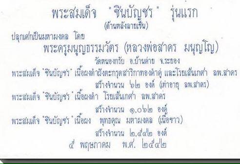 พระสมเด็จชินบัญชร หลังลายเซน เนื้อผงพุทธคุณสีขาว สร้าง2542องค์