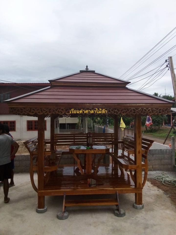 ( รหัส A4 ) ศาลา ไม้สัก สีโอ๊ค อโยธยา คาตาล2ชั้น / ขนาด 2.00x2.00x3.00 เมตร