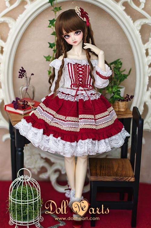 [SALE -50%] SD13G Lace Trim Dress Red