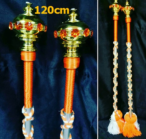 ไม้ดรัมเมเยอร์หัวทองติดพลอย(สีส้ม)สูง120cm สำหรับเด็กอนุบาล