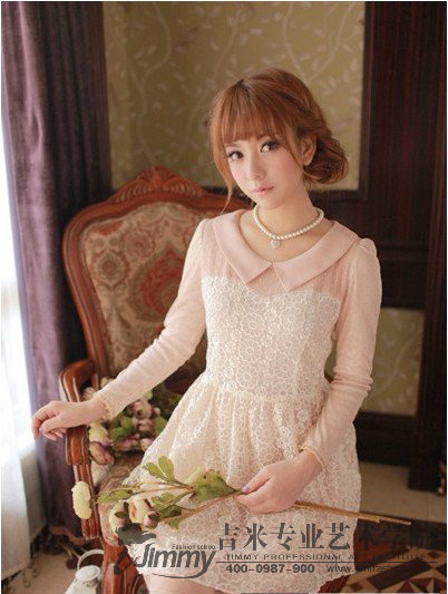 [พร้อมส่ง] ชุดเดรสเกาหลีผ้าลูกไม้ลายดอก อก 34"