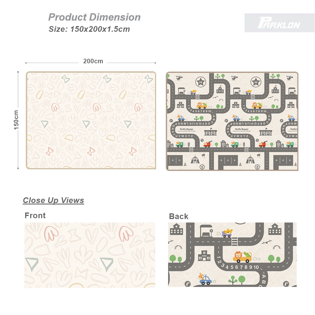 Parklon แผ่นรองคลานรุ่น PE Double Sided Prime Mat ขนาด 150x200cm หนา 1.5cm ลาย Crayon+Hello Bear Simple Road