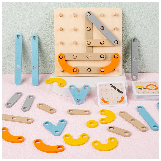 ของเล่นไม้ บล๊อกไม้ กระดานสร้างสรรค์ จำลองวัตถุ ของเล่นเสริมพัฒนาการ มอนเตสซอรี่