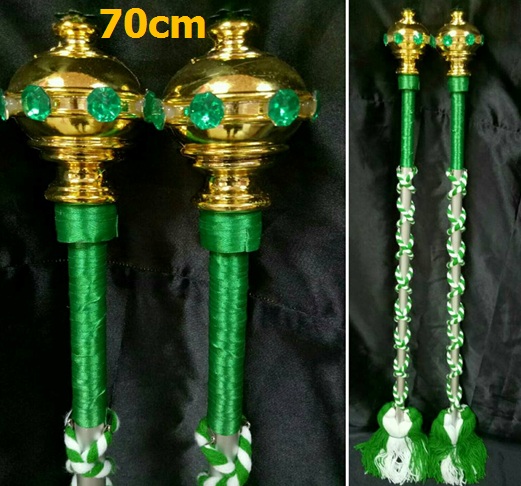 ไม้ดรัมเมเยอร์หัวทองติดพลอย(สีเขียว)สูง70cm สำหรับเด็กอนุบาล
