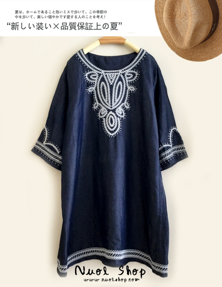 เสื้อ/เดรสยีนส์นุ่มปักลาย รอบอก 42 นิ้ว