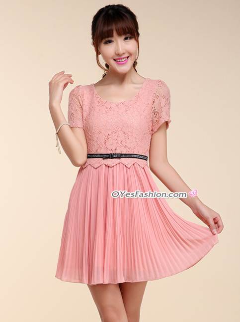 [พร้อมส่ง] ชุดเดรสเกาหลีผ้าลูกไม้ อก 32-34"