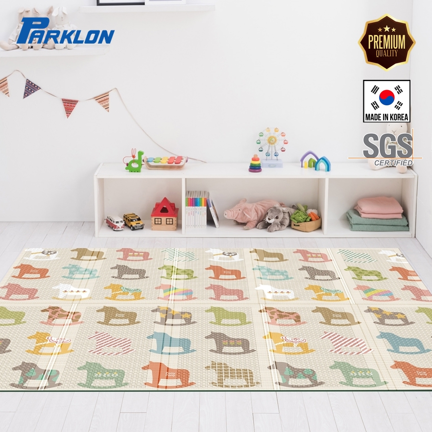 แผ่นรองคลาน Parklon แบบพับได้ PE Folding Mat ลาย Wooden Pony ขนาด 140*200 หนา 1.0cm