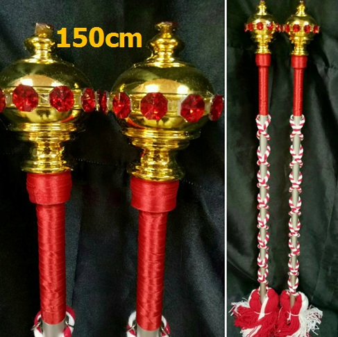 ไม้ดรัมเมเยอร์หัวทองติดพลอย(สีแดง)สูง150cm สำหรับเด็กอนุบาล