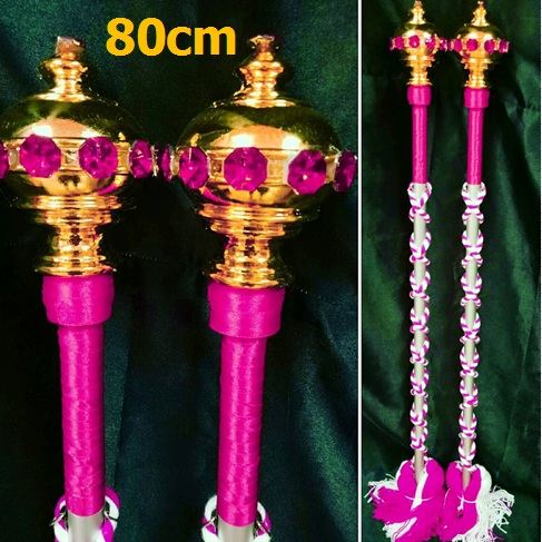 ไม้ดรัมเมเยอร์หัวทองติดพลอย(สีชมพูบานเย็น)สูง80cm สำหรับเด็กอนุบาล