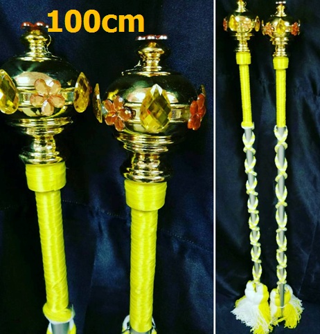 ไม้ดรัมเมเยอร์หัวทองติดพลอย(สีเหลือง)สูง100cm สำหรับเด็กอนุบาล
