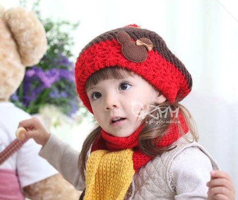 หมวกไหมพรมหมี(รวมผ้าพันคอ) | แดง,น้ำเงิน,โรส,ชมพู