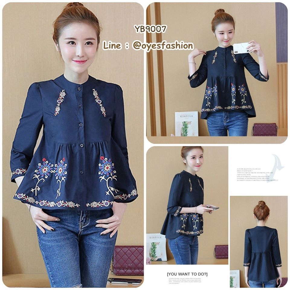เสื้อผ้าคอตตอนเนื้อดี ปักลาย อก 40"