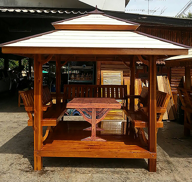 ( รหัส A2-เรียบ ) ศาลา ไม้สัก สีเงาคาขาว เชิงชายเรียบ / ขนาด 2.00x2.00x3.00 เมตร