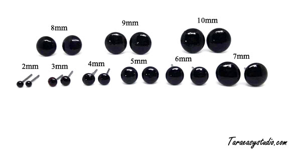 ลูกตาแก้วก้านเสียบ มี 9 ขนาด 2mm,3mm ,4mm,5mm,6mm,7mm,8mm,9mm,10mm/คู่
