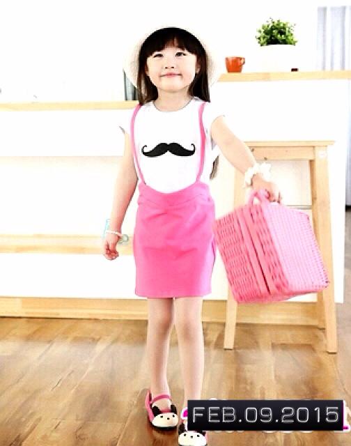 ชุดเด็กเกาหลีเสื้อยืดแขนสั้นแขนสั้น + สายรัดชุด