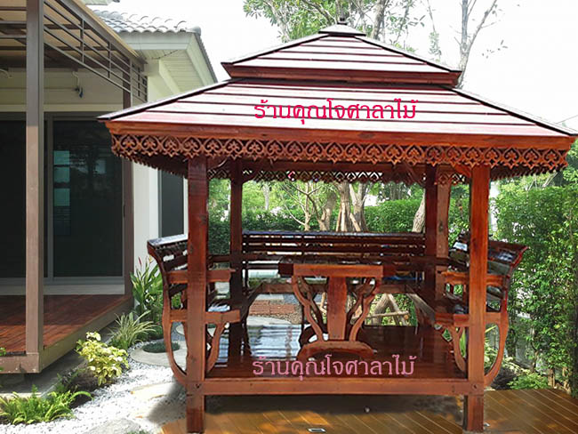 ( รหัส A4 ) ศาลา ไม้สัก สีโอ๊คคาตาล ทรงอโยธยา / ขนาด 2.00x2.00x3.00 เมตร