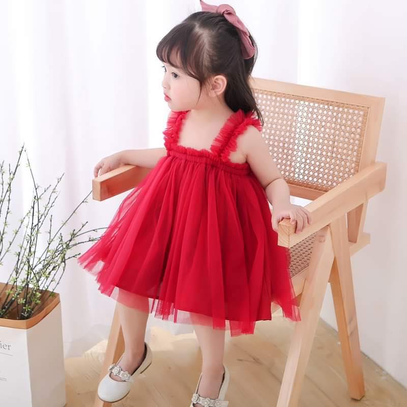 ชุดกระโปรงฟรุ้งฟริ้ง(สายเดี่ยวสีแดง)110cm