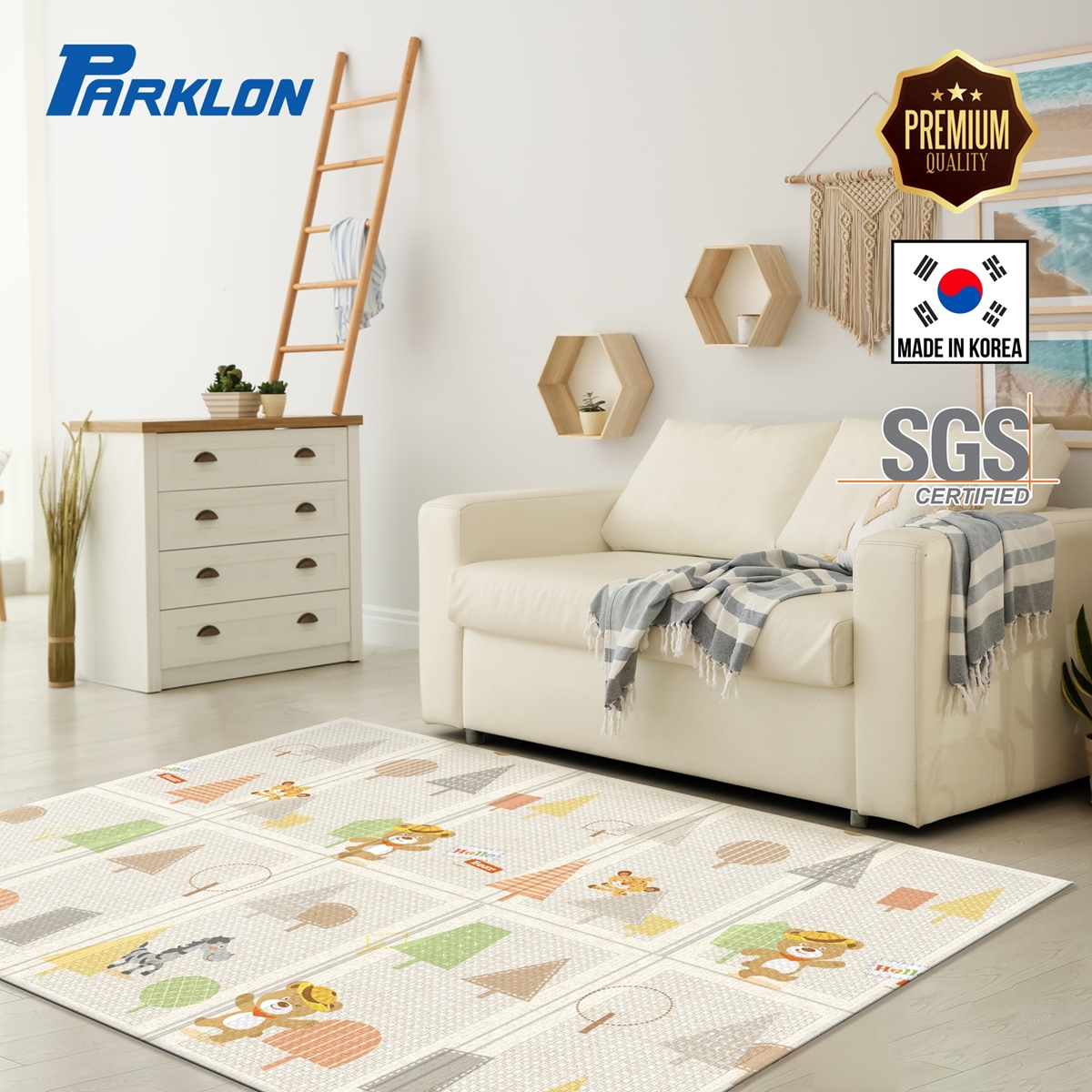 แผ่นรองคลาน Parklon แบบพับได้ PE Folding Mat ลาย Hello Bear Tree ขนาด 140*200 หนา 1.0cm