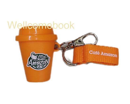 พวงกุญแจ ลาย 'แก้วน้ำ Cafe Amezon' สีส้ม