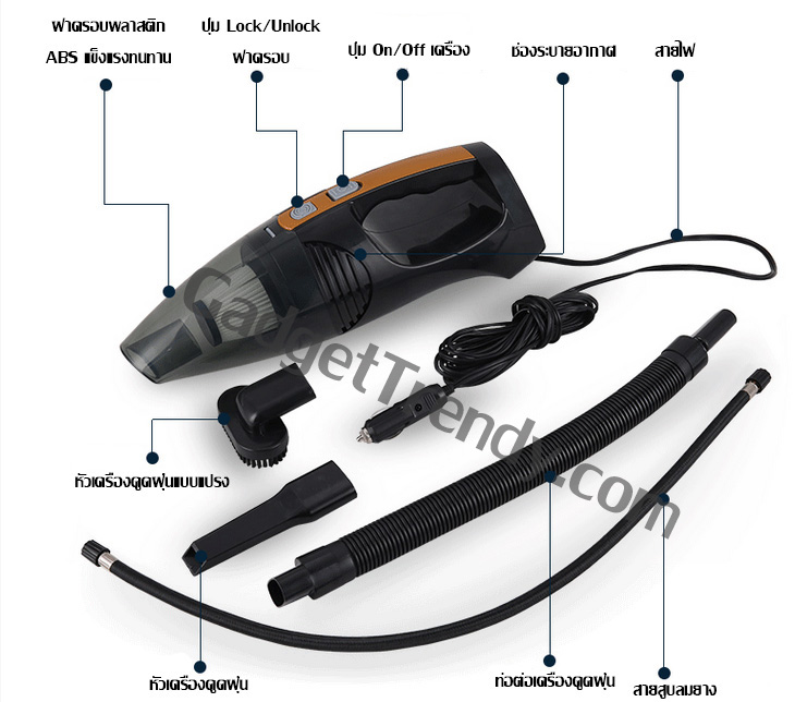 เครื่องดูดฝุ่นในรถยนต์เอนกประสงค์ 4 แบบใน 1 เดียวขนาด 100W (สีดำ) หรือ 4 in 1 Car Vacuum Cleaner 100W (Black)