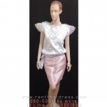 เช่าชุดเพื่อนเจ้าสาว ร. 7 เสื้อลูกไม้สีขาว กระโปรงผ้าไหมอิตาลี
