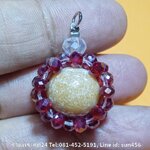 ลูกแก้วหินพระธาตุเขาสามร้อยยอด เม็ดพระธาตุสวย ร้อยด้วยคริสตัลสีแดงเป็นจี้ ใส่ห่วงเชื่อม ตำนานแห่งความศักดิ์สิทธิ์ พุทธคุณสูงสุด