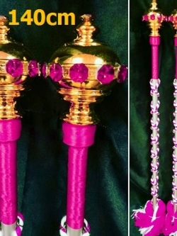 ไม้ดรัมเมเยอร์หัวทองติดพลอย(สีชมพูบานเย็น)สูง140cm สำหรับเด็กอนุบาล